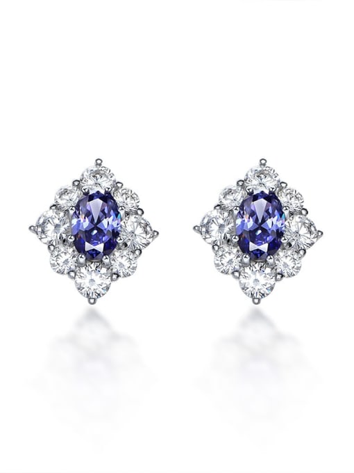 Blue [e 0451] 925 Sterling Silver High Carbon Diamond Geometric Luxury Stud Earring